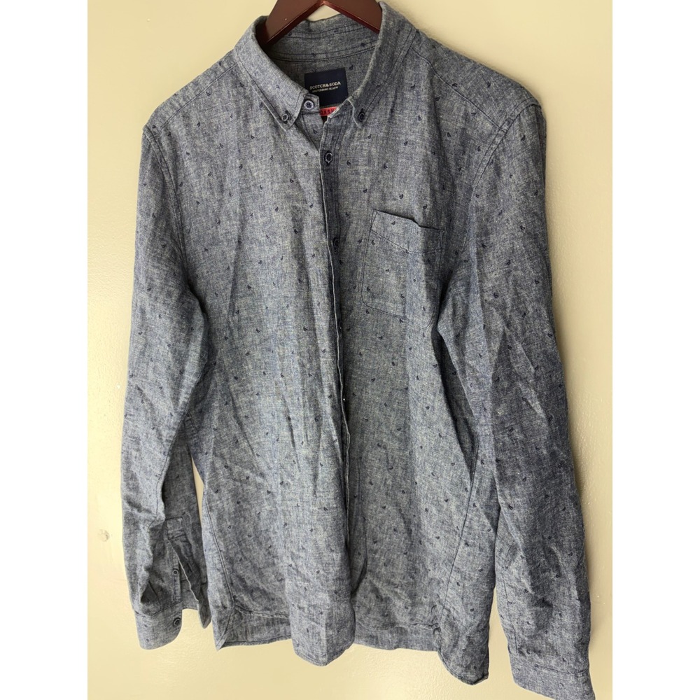 Scotch & Soda Amsterdams Blauw Moonshine Linen Cotton Blue Shirt Mens Large